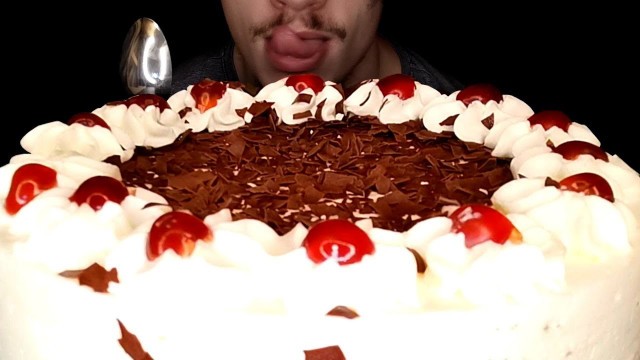 'ASMR Eating CAKE BIG BITES BLACK FOREST Mukbang (No Talking) Satisfying Food Sounds - Ear To Ear'