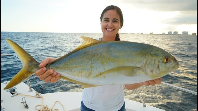 'Giant Yellow Jack Caught Snapper Fishing!! Catch Clean and Cook Family Dinner!'