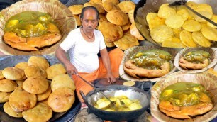 'Ashok Bhai Selling Cheapest Morning Puri Subji And Jalebi Rs. 8 /- Only | Indian Street Food'