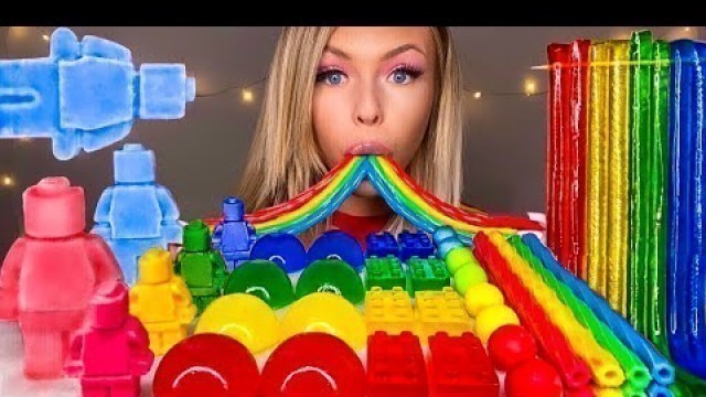 'ASMR *RAINBOW FOOD* LEGO BLOCK JELLY, NIK-L-NIP LEGO MAN, SOUR CANDY, JELLY NOODLES, MUKBANG 먹방'