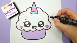 'HOW TO DRAW A CUTE CUPCAKE UNICORN - SUPER EASY AND KAWAII'