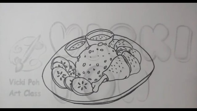 'easy draw for kids How to draw food Hainanese Chicken Rice with easy Malaysia food 海南鸡饭'