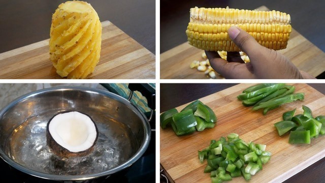 '1 Minute Food Hacks - Pineapple Hack | Corn Hack | Coconut Hack | Bellpepper Hack - kitchen Hacks'