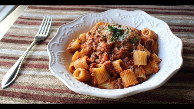 'Bolognese Sauce - Marcella Hazan-Inspired Meat Sauce Recipe - Rigatoni Bolognese'