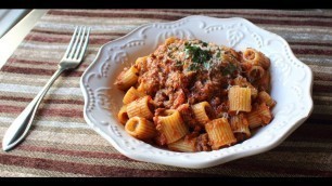 'Bolognese Sauce - Marcella Hazan-Inspired Meat Sauce Recipe - Rigatoni Bolognese'