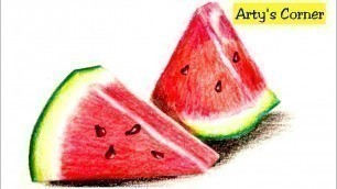 'Realistic Watermelon | How to Draw WATERMELON |Drawing Water Melon With Pencil Colour #Fruit Drawing'