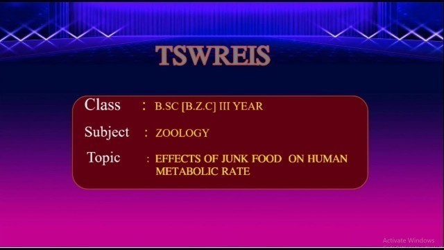 'T-SAT ||TSWREIS ||  Zoology - Effects Of Junk Food On Human Metabolic Rate || B.Sc 3rd Year'