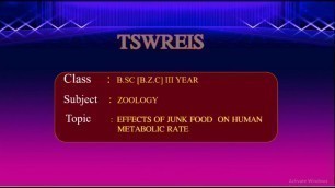 'T-SAT ||TSWREIS ||  Zoology - Effects Of Junk Food On Human Metabolic Rate || B.Sc 3rd Year'