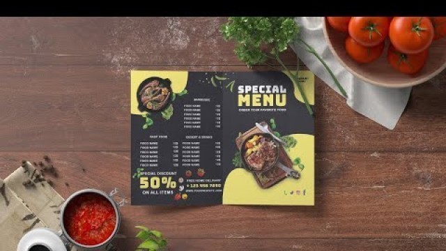 'How to Design Bifold Food Menu Brochure | Adobe Photoshop Tutorial |  Mahmoud Design'