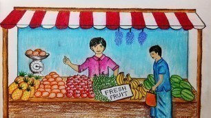 'How to draw Fruit seller.Step by step(easy draw)'