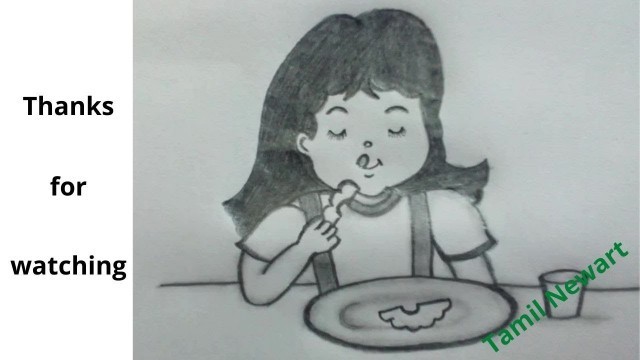 'How to draw a Girl eating a food | Easy drawing | Tamil NewArt'