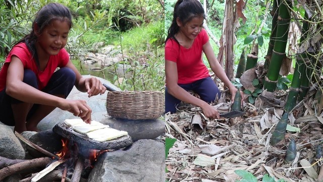 'My Natural Food: Find meet Bamboo shoot to Cook grill on the rock for food Eating delicious #51'