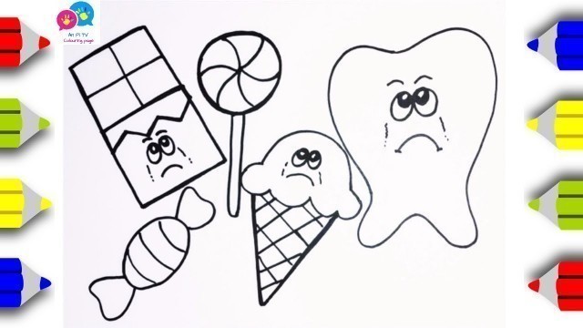 'Draw Bad foods for Teeth - Sad Tooth - An Pi TV Coloring'