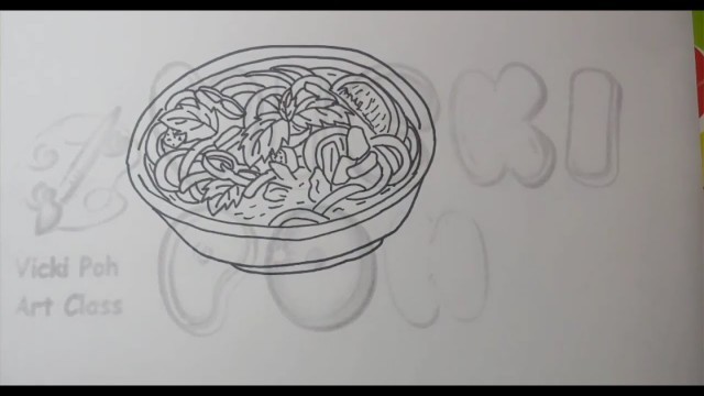 'easy drawing for kids How to draw food Laksa Malaysia food with easy'