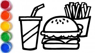 'Let\'s learn to glitter Burger meal drawing and coloring for kids | TOBiART'