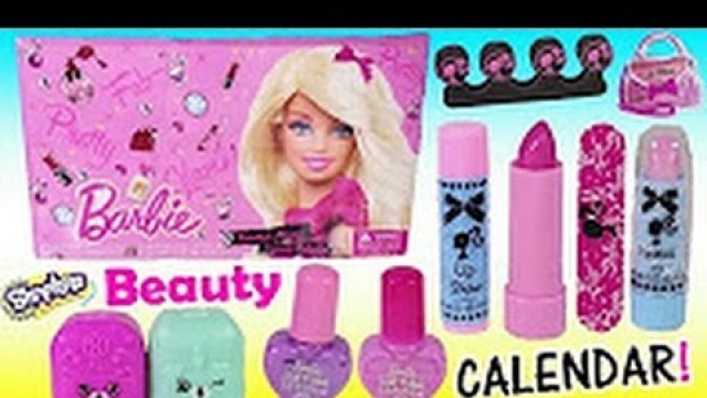 'Barbie Makeup CALENDAR! 24 Days of Beauty LIP GLOSS Lipstick Eyeshadow! SHOPKINS'