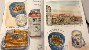 'How to SKETCH Your Meal Fast (Before It Gets Cold)| Pen and Watercolors| 15 Minutes'