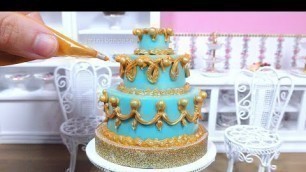 'Miniature Blue and Gold Chocolate Wedding Cake - mini food ASMR'