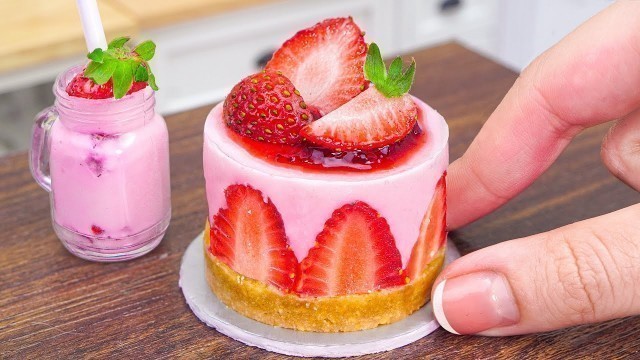 'No Bake Miniature Strawberry Mousse Cake Recipe | ASMR Cooking Mini Food & Satisfying Video'