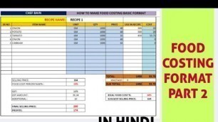 'HOW TO MAKE FOOD COSTING FORMAT PART 2'