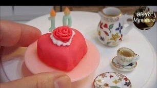 'Mini food #124 ミニチュア料理 『ROSE HEART CAKE バラのハートケーキ』How to make Miniature food (edible) Tiny food ASMR'