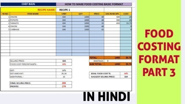 'HOW TO MAKE FOOD COSTING FORMAT PART 3'