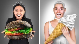 'BLACK VS WHITE FOOD CHALLENGE! || Eating Only One Color Of Food for 24 Hours with 123 Go! Gold'