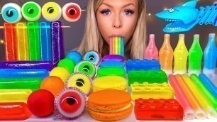 'ASMR *RAINBOW FOOD* JELLY NOODLES, NIK-L NIP WAX STICK, EYEBALL JELLY, LEGO, SOUR CANDY MUKBANG 먹방'