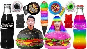 'EATING ONLY 1 COLOR FOOD FOR 24 HOURS IN JAIL | LAST TO STOP EATING BLACK VS RAINBOW FOOD CHALLENGE'