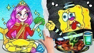 'SPONGEBOB Mukbang BROKE Jail vs RICH Jail Food | Stop Motion Paper | Mr. Colorfull Paper Story'