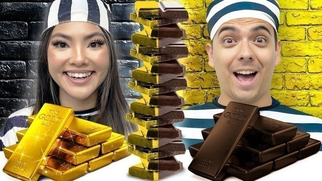 'GOLD VS CHOCOLATE FOOD CHALLENGE IN JAIL FOR 24 HOURS | CRAZY & FUNNY FOOD SITUATIONS BY SWEEDEE'