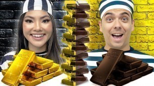 'GOLD VS CHOCOLATE FOOD CHALLENGE IN JAIL FOR 24 HOURS | CRAZY & FUNNY FOOD SITUATIONS BY SWEEDEE'