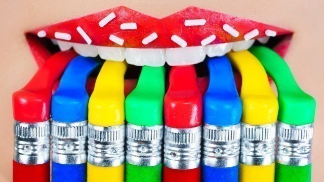 'How to Sneak Candy in Class! School Pranks and 15 DIY Edible School Supplies!'