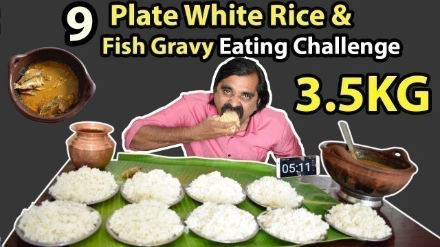 'Record Breaking! 9 PLATE (8 lb) WHITE RICE & FISH GRAVY & CURD EATING CHALLENGE | Destroyed |'