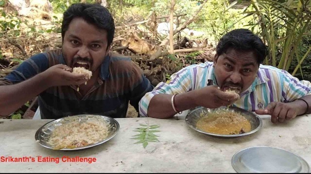 'Endu Chepa + Vankaya Pulusu+Rice Eating Challenge..Srikanth\'s Telugu Funny Village Food Competition'