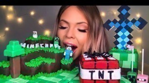 'ASMR MINECRAFT CAKE, EDIBLE SWORD, CREEPER FACE, TNT CAKE, EDIBLE STEVE, FOOD ART MUKBANG 먹방'