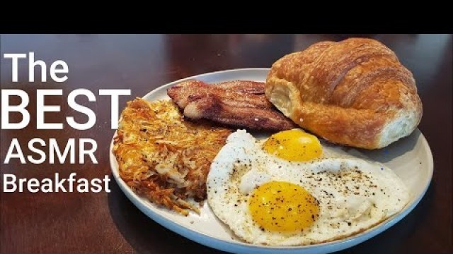 'ASMR Cooking Breakfast. (No talking).  Sunny side up eggs, hash browns, thick cut bacon, croissant'