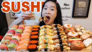 'YUMMY SUSHI FEAST!! Salmon & Tuna Nigiri, Sushi Rolls | Japanese Food Mukbang w/ Asmr Eating Sounds'