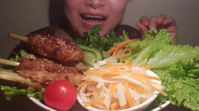 'VIETNAMESE FOOD \"\" NEM LỤI \"\"\" EATING SOUND , NO TALKING .YUMMY'