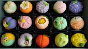 '정교한 기술, 수제 화과자 / traditional japanese sweets, flower cake - korean street food'