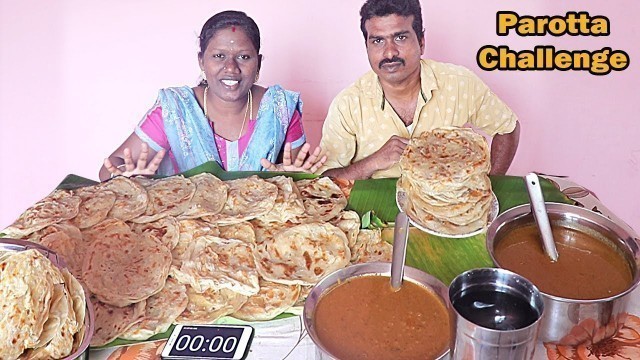 'Parotta Eating Challenge in Tamil Foodies Divya VS RAjkumar | Chicken  gravy &Veg Gravy |Competition'