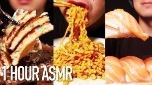 '1 HOUR ASMR NO TALKING FOOD COMPILATION, EATING MUKBANG NOODLES, NUTELLA, CRUNCHY'