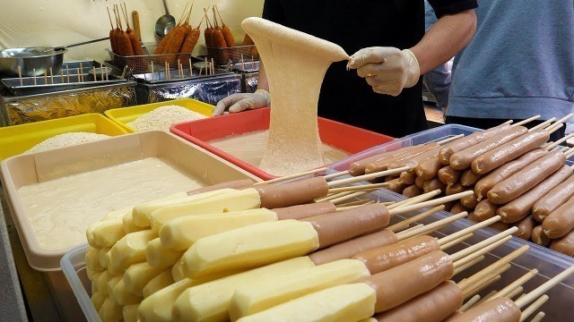 '줄서서 먹는 치즈 핫도그 / popular cheese hot dog - korean street food'