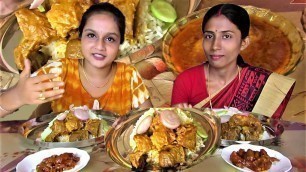 'Indian lunch food competition at eating show | mutton curry - rice - tasty tomato pickle challenge'