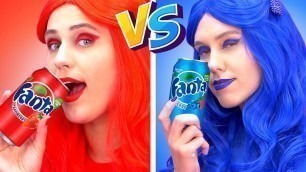 'RED vs BLUE food CHALLENGE! EATING ONLY ONE COLOR FOOD FOR 24 HOURS! Last To STOP Eating! Mukbang!'