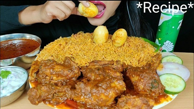 'ASMR:EGG BIRYANI *RECIPE* EATING BIRYANI+SPICY CHICKENCURRY+RAITA l FOOD EATING VIDEOS l'