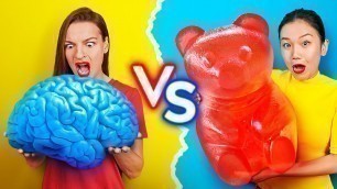 'GUMMY FOOD VS REAL FOOD CHALLENGE! Eating World’s Largest Gummy Brain! Fun Prank by 123 GO!Challenge'