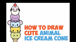 'How to Draw Cute Kawaii Animals Characters Ice Cream Cone Easy Step by Step Drawing'