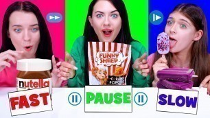 'ASMR Fast, Slow, Pause Food Challenge by LiLiBu'