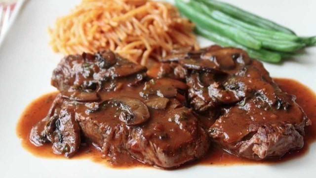 'Beef Medallions with Caramelized Tomato Mushroom Pan Sauce - Beef Tenderion Medallions'